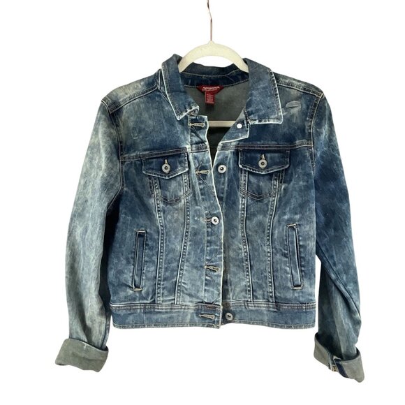 Arizona Jeans Girls Denim Jacket Size L Floral Embroidery Crochet Patchwork - Picture 2 of 11